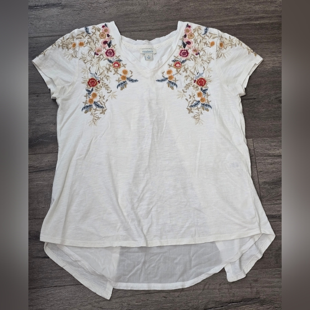 Sundance Lightweight Embroidery Top Floral Boho Cottage Cotton Flowy